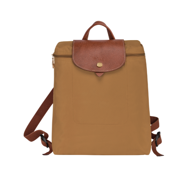 Brown the backpack with brown leather accents on a white background