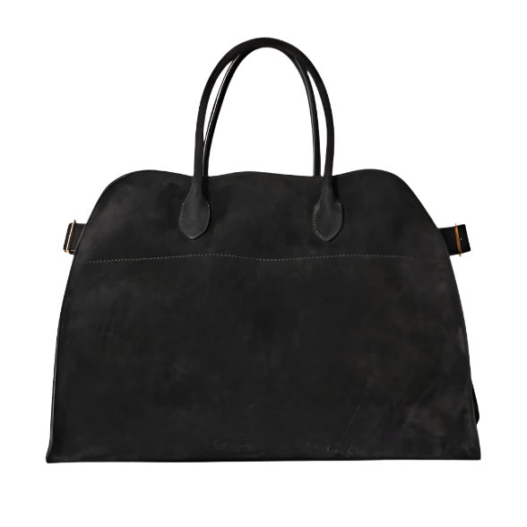 large margaux handbag-black suede purse frontview