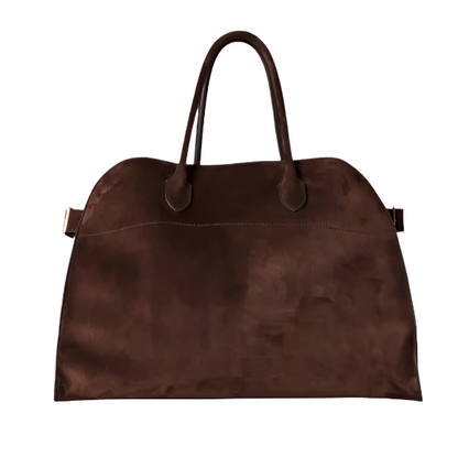 large margaux handbag-brown suede purse frontview