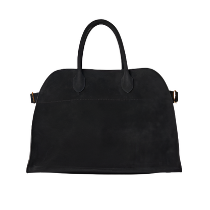 medium margaux handbag-black suede purse frontview